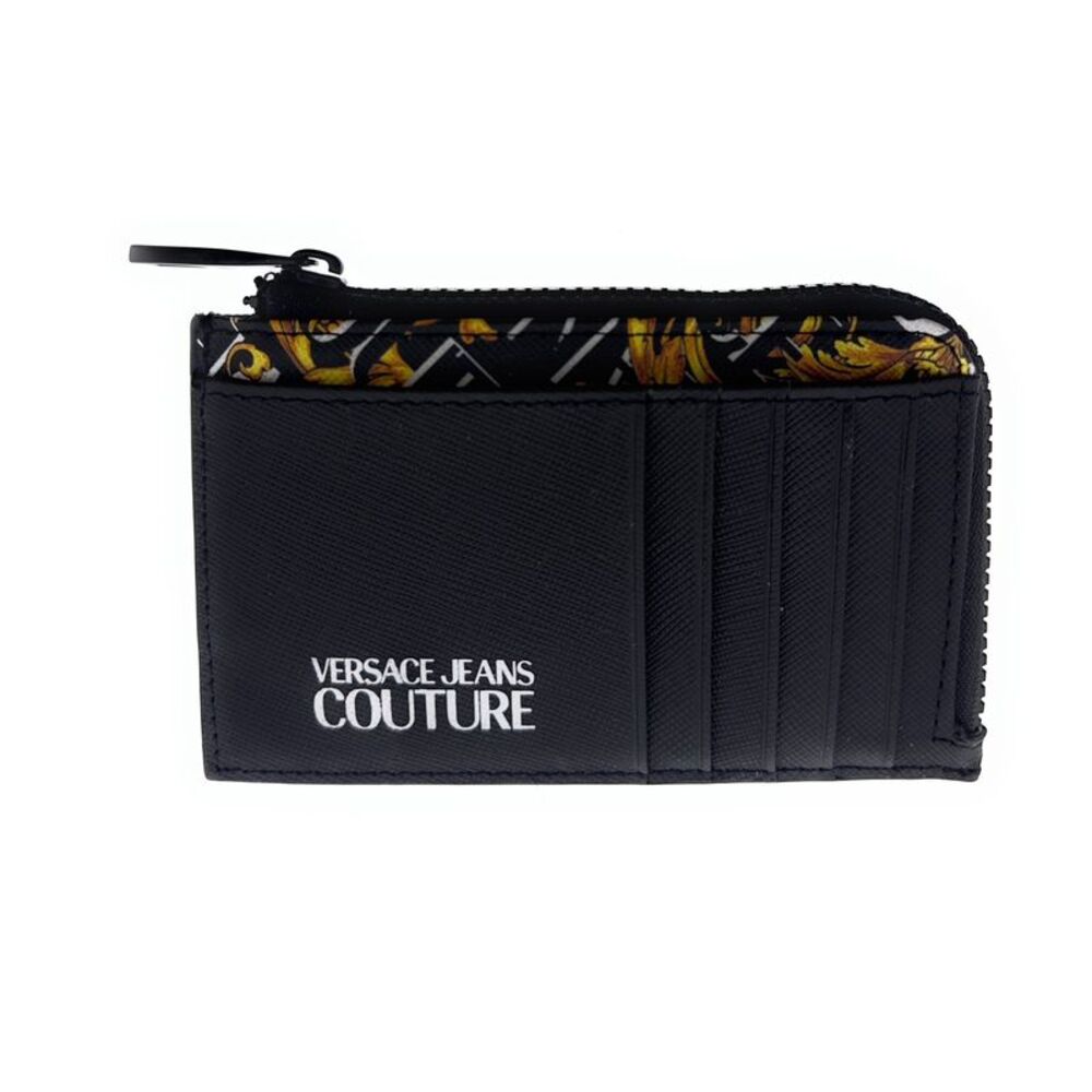 Versace Jeans Couture Black Baroque Print Compact Wallet Cardholder